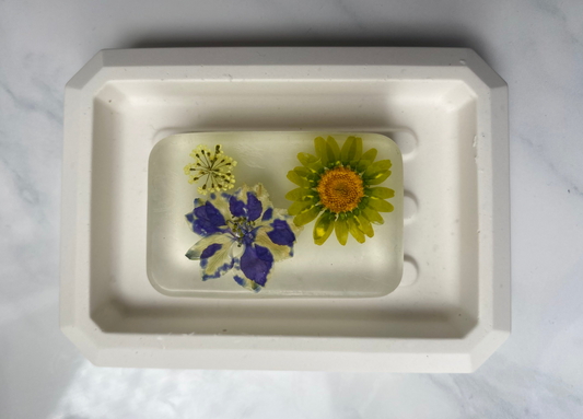 Soap Dish and Pressed Flower Soap Bar